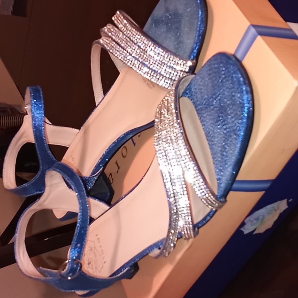 Wedding Shoes Floral Jenna Women's Wide Width Glittery Rhinestone 12w Royal Blue